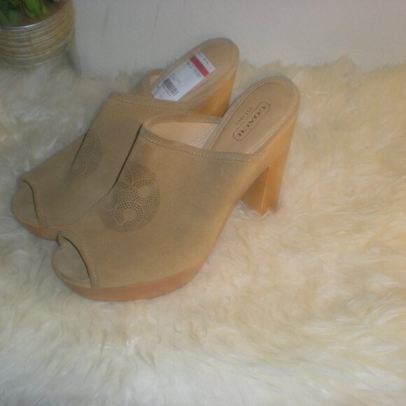 COACH BRAND  Platform  Mule  Sandal   Tan  Size 8B  JANETT - Picture 2 of 7